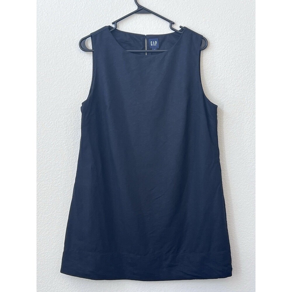 Gap Black Dress Petite L Mini Shift Sleeveless Lined Linen Blend